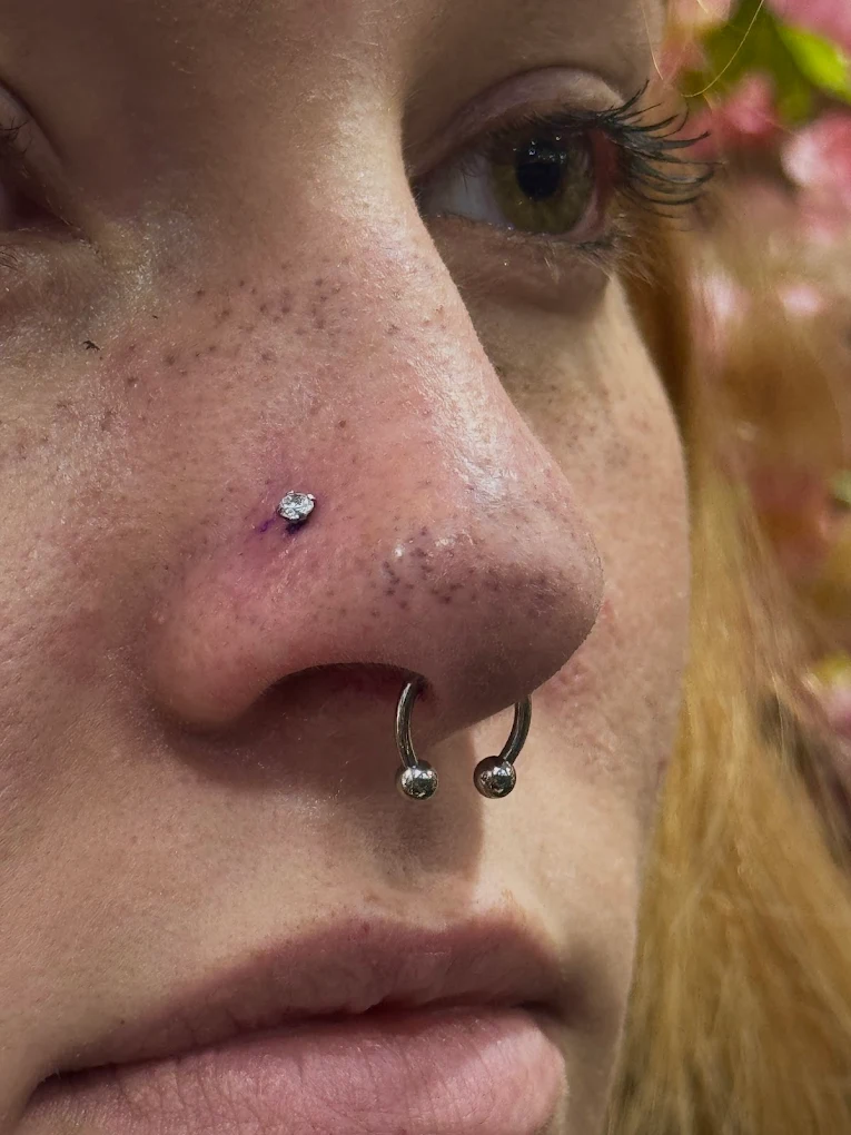 Nostril stud and septum jewelry from the Secret Ink Tattoo Studio piercing portfolio in Naples FL.